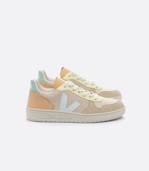 Veja V-10 Süet Menthol Kadın Kısa Ayakkabı Bej Rengi Pembe Sarı | QTC6496GR