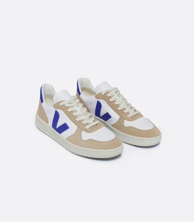 Veja V-10 Chromefree Deri Erkek Kısa Ayakkabı Beyaz Kahverengi Mavi | HNW8587XY
